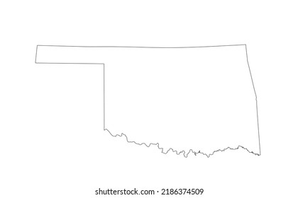 Ilustración de silueta vectorial del mapa de Oklahoma en blanco aislado en fondo blanco. País de Estados Unidos. Contorno de línea de mapa editable vacío de Oklahoma.