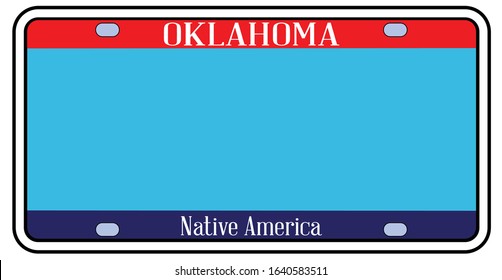 Blank Oklahoma state license plate in the colors of the state flag  over a white background