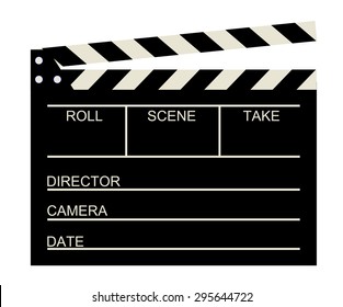 Blank old cinema clapboard . Empty black color movie clapper board with roll, scene, take, director, camera and date box text space. vector art image illustration, isolated on white background, eps10