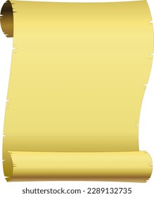 Blank old leather parchment opened with part rolled up (cut out, portrait)