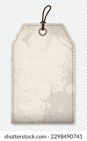 Blank old paper label or cloth tag. Brown price tag with rope. Template shopping label. Blank discount and price tag on paper. Vintage price tag. Vector illustration
