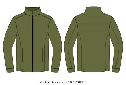 Blank Olive Green Jacket Vector For Template.Front And Back Views