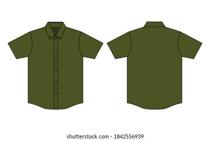 Blank Olive Green Short Sleeve Uniform Shirt With Curved Hem Vector