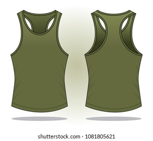 Blank Olive Green Tank Top Vector For Template.Front And Back Views.