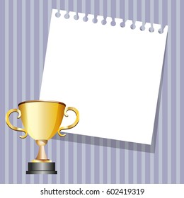a blank on a blue striped background with a sports Cup