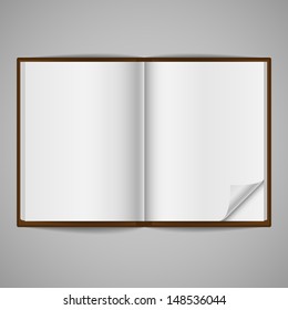 Blank Open Book with Corner Fold - Blank book, open to show blank pages, isolated on a gray background.  One page has a folded corner.  EPS10 file with transparency.