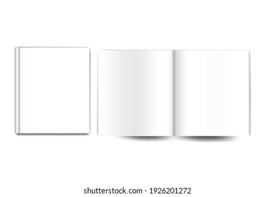 blank open book and blank book cover isolated on white, 3 d vector illustration