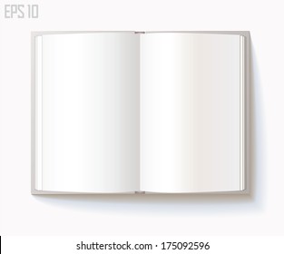 Blank open book on white background. Vector illustration. Eps 10