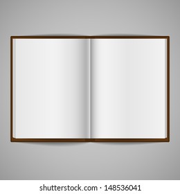 Blank Open Book - Blank book, open to show two blank pages, isolated on a gray background.  EPS10 file with transparency. 