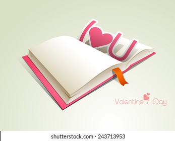 Blank ein offenes Buch für deine Wünsche mit rosafarbenem Papier Text Ich liebe dich für Happy Valentinstag Feier.