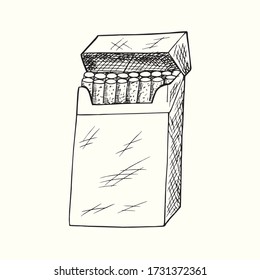 Leere Zigarettenpackung, handgezeichnete Doodle, Zeichnung im Stilstil, Zeichnung, Zeichnung, Gestaltungselement