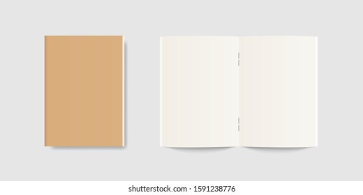 Blank open and closed notebook or diary mockup. Realistic notebook, diary or book. Vector template.