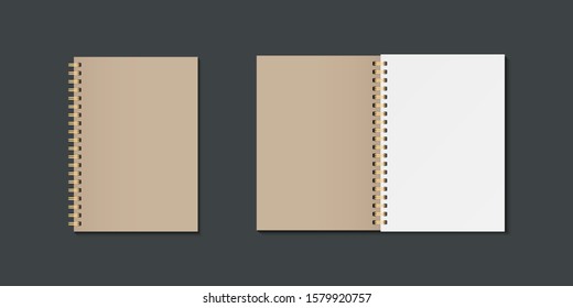 Blank open and closed realistic notebook. Notebook mockup vector. Vector template for business and branding identity.