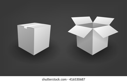 Blank open and closed white box package business concept