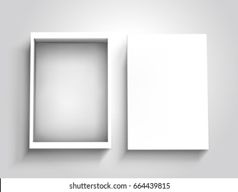 Blank Open Flat Box With Separate Lid Beside It, Isolated Silver Gray Background, 3d Illustration Top View