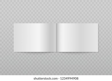 Blank Open Horizontal Brochure. White Booklet Or Magazine Pages 3d Vector Isolated Mockup