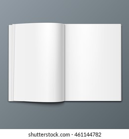 Blank Open Magazine, Book, Booklet, Brochure, Cover. Illustration Isolated On Gray Background. Mock Up Template Ready For Your Design. Vector EPS10