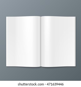 Blank Open Magazine, Book, Booklet, Brochure, Cover. Illustration Isolated On Gray Background. Mock Up Template Ready For Your Design. Vector EPS10