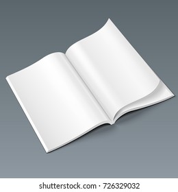 Blank Open Magazine, Book, Booklet, Brochure, Cover. Illustration Isolated On Gray Background. Mock Up Template Ready For Your Design. Vector EPS10