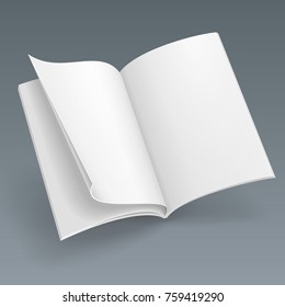 Blank Open Magazine, Book, Booklet, Brochure, Cover. Illustration Isolated On Gray Background. Mock Up Template Ready For Your Design. Vector EPS10