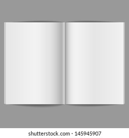 Blank Open Magazine - Blank magazine open to show two blank pages, isolated on a gray background.  EPS10 file with transparency.