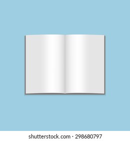 Blank open Magazine Template on blue Background with soft Shadows. Vector Mockup
