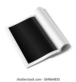 Blank open magazine template on white background with soft shadows. Vector illustration.