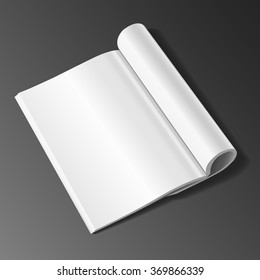 Blank open magazine template on grey background with soft shadows. Vector illustration.