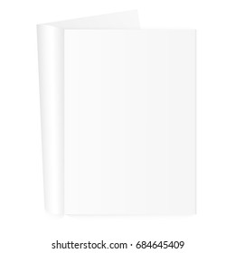 Blank open magazine template with rolled pages on white background. Vector illustration. EPS 10.