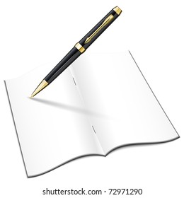 Blank open notebook with classic pen. Vector illustration