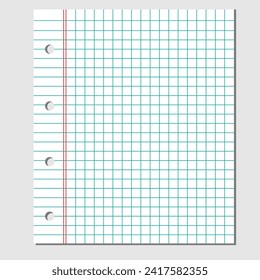 blank open notebook with lined paper isolated on white background