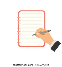 Blank open notepad with lines. Sketchbook or diary with pencil. Vector illustration