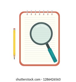 Blank open notepad with lines. Sketchbook or diary with pencil. Vector illustration