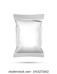 Blank Open Plastic Foil Bag Food Packaging Mockup Isolated On White Background. EPS10 Vector