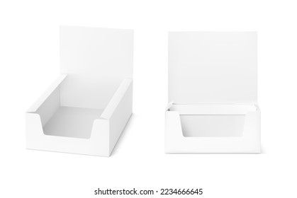 Blank open show boxes mockup  Front   half side view  Vector illustration isolated white background  Easy to use for your product  EPS10 	