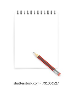 Blank open white notebook with pencil vector illustration
