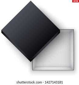 Blank of Opened Black Shoes Box With Lid. Mockup Square Paper box container. Vector Illustration isolated on white background.