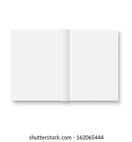 Blank opened book cover template on white background with soft shadows. Vector illustration.