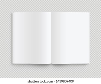 Blank opened book, magazine and notebook template with soft shadows on transparent background. Front view. - stock vector.