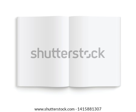 Blank opened book, magazine and notebook template with soft shadows. Front view. - stock vector.