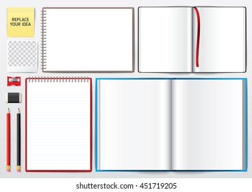 Blank opened book. Blank book with pencil. Photo frame vector. note pad. use for graphic, creative, business, education, vector illustration