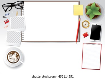 Blank opened book. Blank book with pencil. Photo frame vector. note pad. use for graphic, creative, business, education, vector illustration