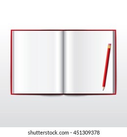 Blank opened book. Blank book with pencil. use for graphic, creative, business, education, vector illustration