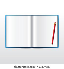Blank opened book. Blank book with pencil. use for graphic, creative, business, education, vector illustration