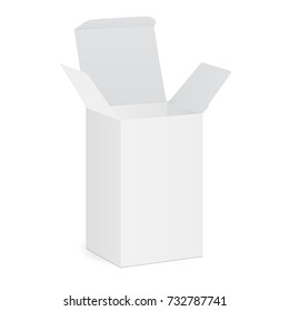 Blank opened cardboard rectangular box. Packaging mockup for medical drug. Vector illustration