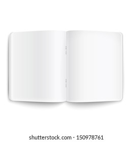 Blank opened copybook on white background with soft shadows. Vector illustration. EPS10