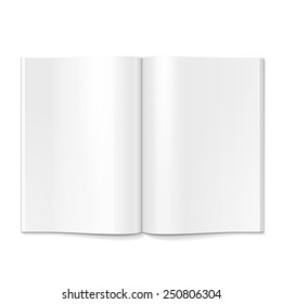 Blank Opened Magazine, Book, Booklet, Brochure. Illustration Isolated On White Background. Mock Up Template Ready For Your Design. Vector EPS10