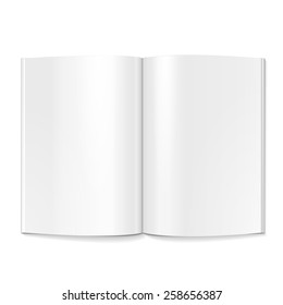 Blank Opened Magazine, Book, Booklet, Brochure. Illustration Isolated On White Background. Mock Up Template Ready For Your Design. Vector EPS10