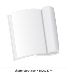 Blank Opened Magazine, Book, Booklet, Brochure on White Background. For Your Design. 