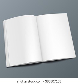 Blank Opened Magazine, Book, Booklet, Brochure. Illustration Isolated On Gray Background. Mock Up Template Ready For Your Design. Vector EPS10